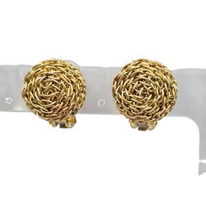 Earrings Rope Chain Link Cluster Vintage Gold Tone Clip On SKU 3064